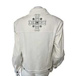 St. John Sport Women's White Studded Jean Jacket S Festival Coastal Cowgirl